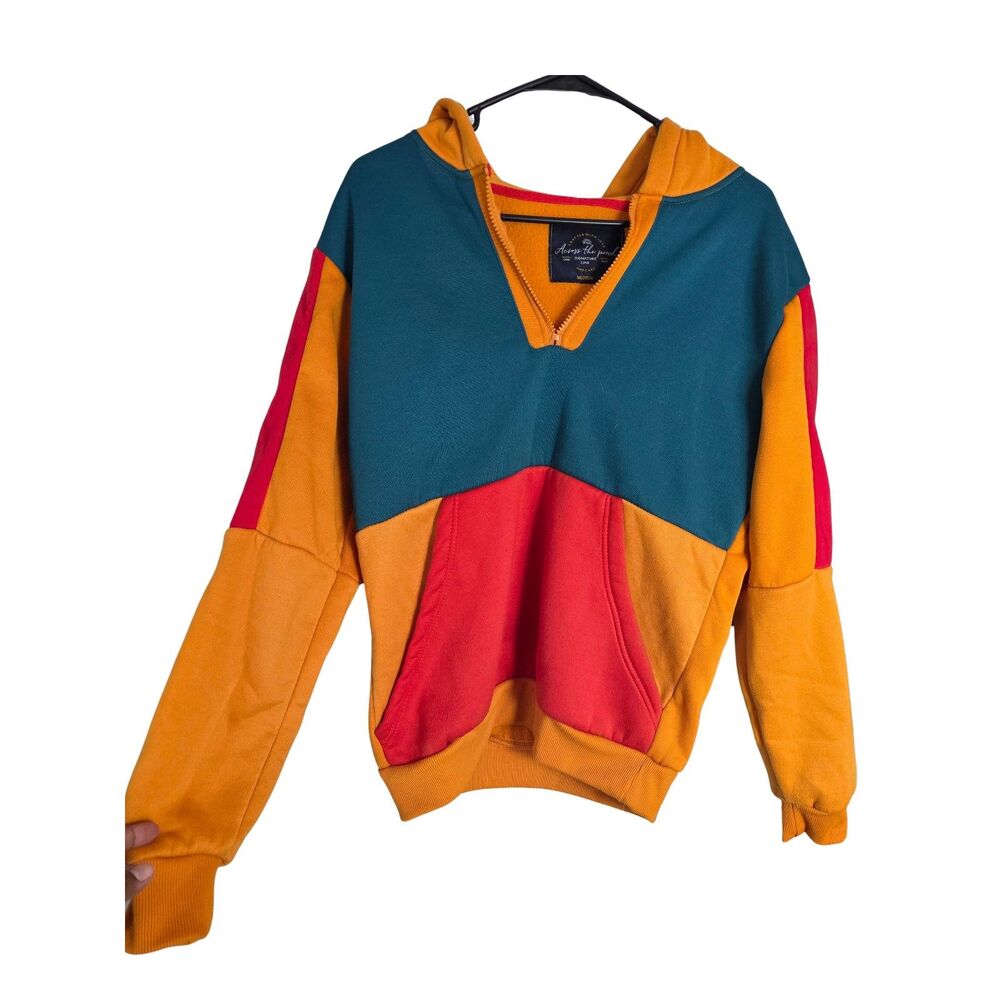 ACROSS THE POND Colorblock Fleece 1/4 Zip Pullover Hoodie Sweater Medium M
